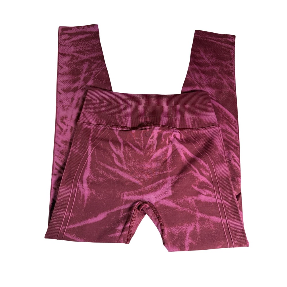 Lululemon Swiftly Tech Leggings Women 4 Burgundy Excellent Marble High Rise - Picture 2 of 5